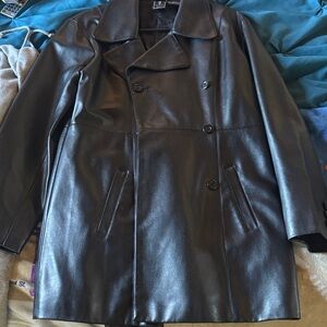 Women’s Black Leather Double-Breasted Coat